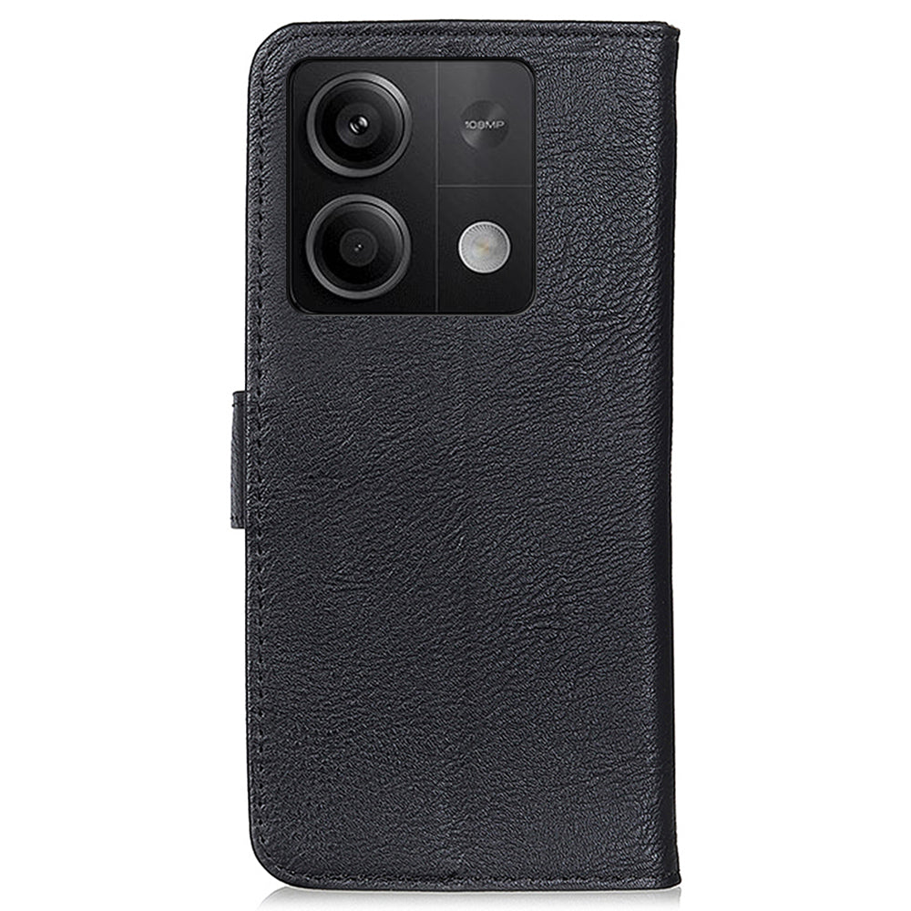 KHAZNEH For Xiaomi Redmi Note 13 5G Cowhide Texture Case Leather Phone Wallet Cover - Black