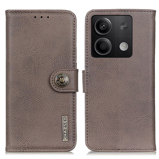 KHAZNEH For Xiaomi Redmi Note 13 5G Cowhide Texture Case Leather Phone Wallet Cover - Khaki