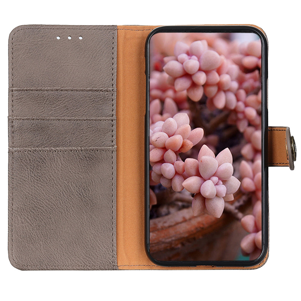KHAZNEH For Xiaomi Redmi Note 13 5G Cowhide Texture Case Leather Phone Wallet Cover - Khaki