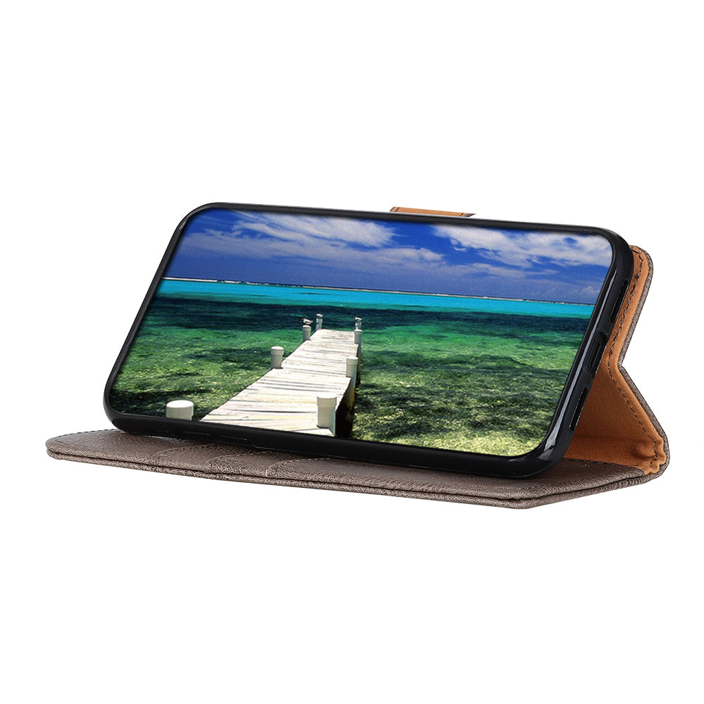 KHAZNEH For Xiaomi Redmi Note 13 5G Cowhide Texture Case Leather Phone Wallet Cover - Khaki