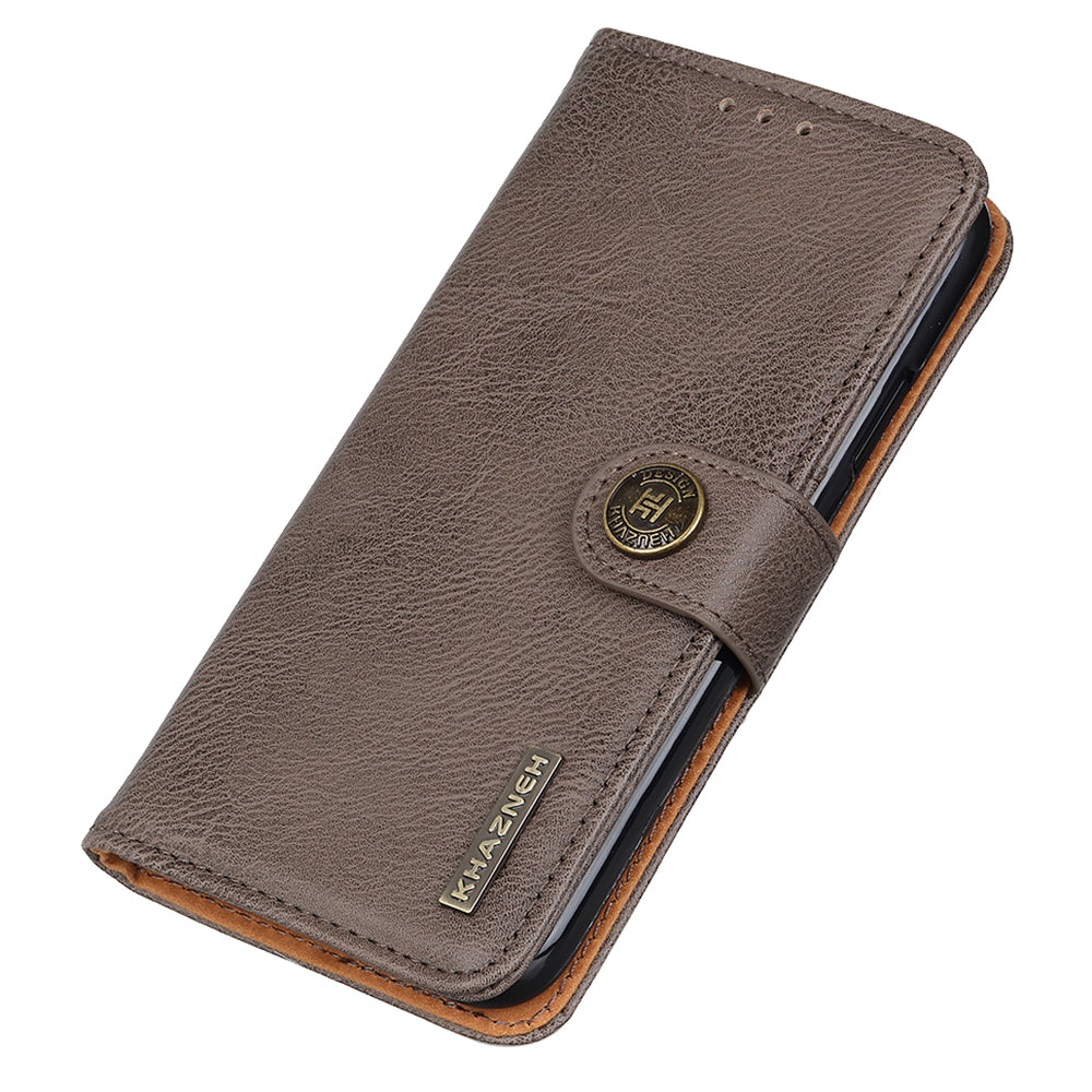 KHAZNEH For Xiaomi Redmi Note 13 5G Cowhide Texture Case Leather Phone Wallet Cover - Khaki