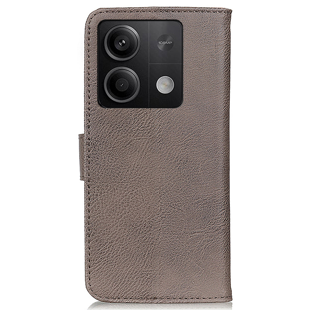 KHAZNEH For Xiaomi Redmi Note 13 5G Cowhide Texture Case Leather Phone Wallet Cover - Khaki