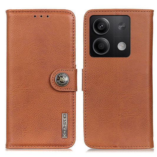 KHAZNEH For Xiaomi Redmi Note 13 5G Cowhide Texture Case Leather Phone Wallet Cover - Brown
