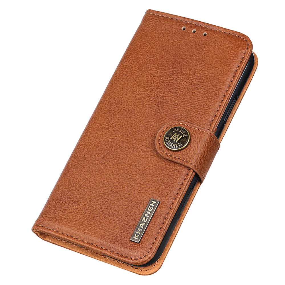 KHAZNEH For Xiaomi Redmi Note 13 5G Cowhide Texture Case Leather Phone Wallet Cover - Brown