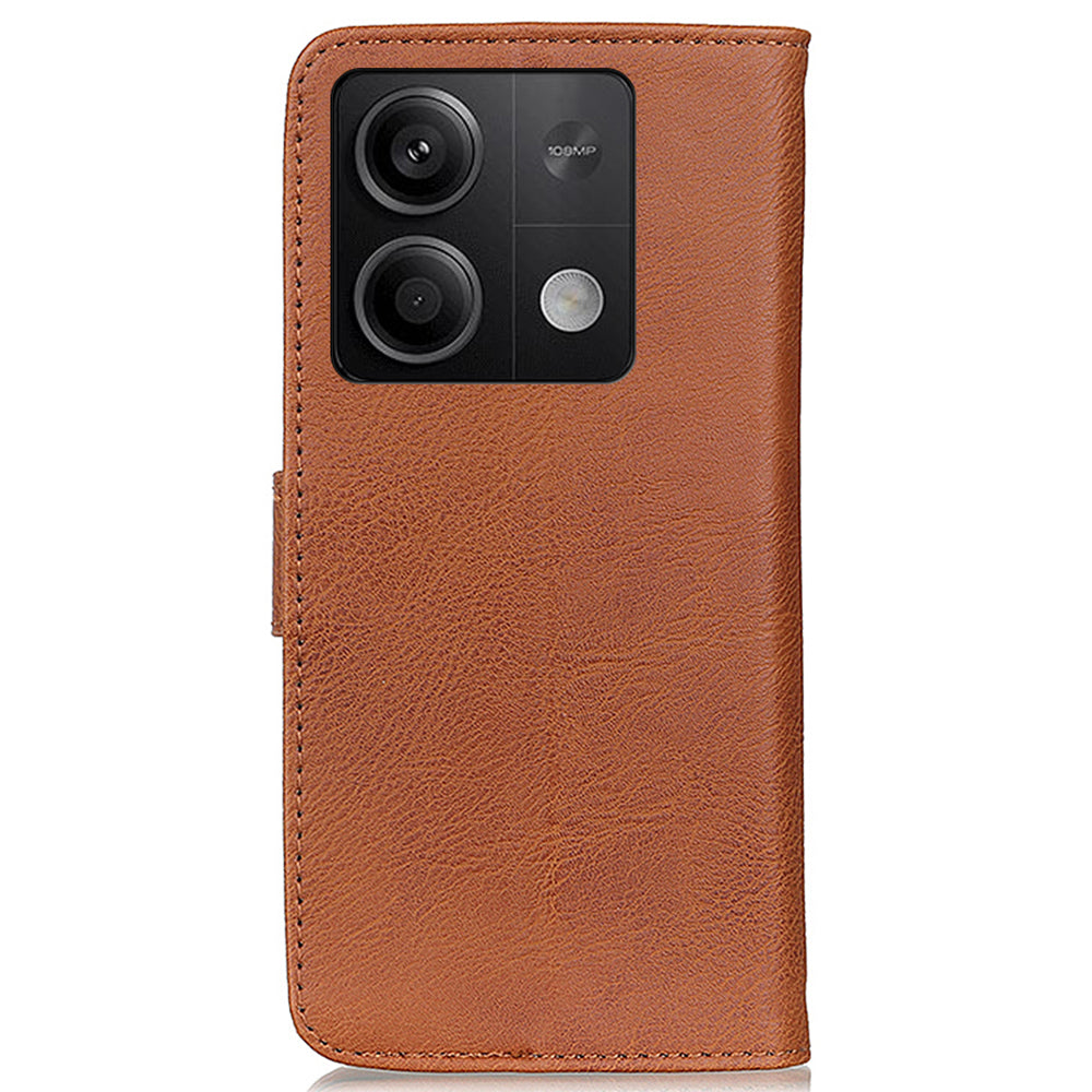 KHAZNEH For Xiaomi Redmi Note 13 5G Cowhide Texture Case Leather Phone Wallet Cover - Brown