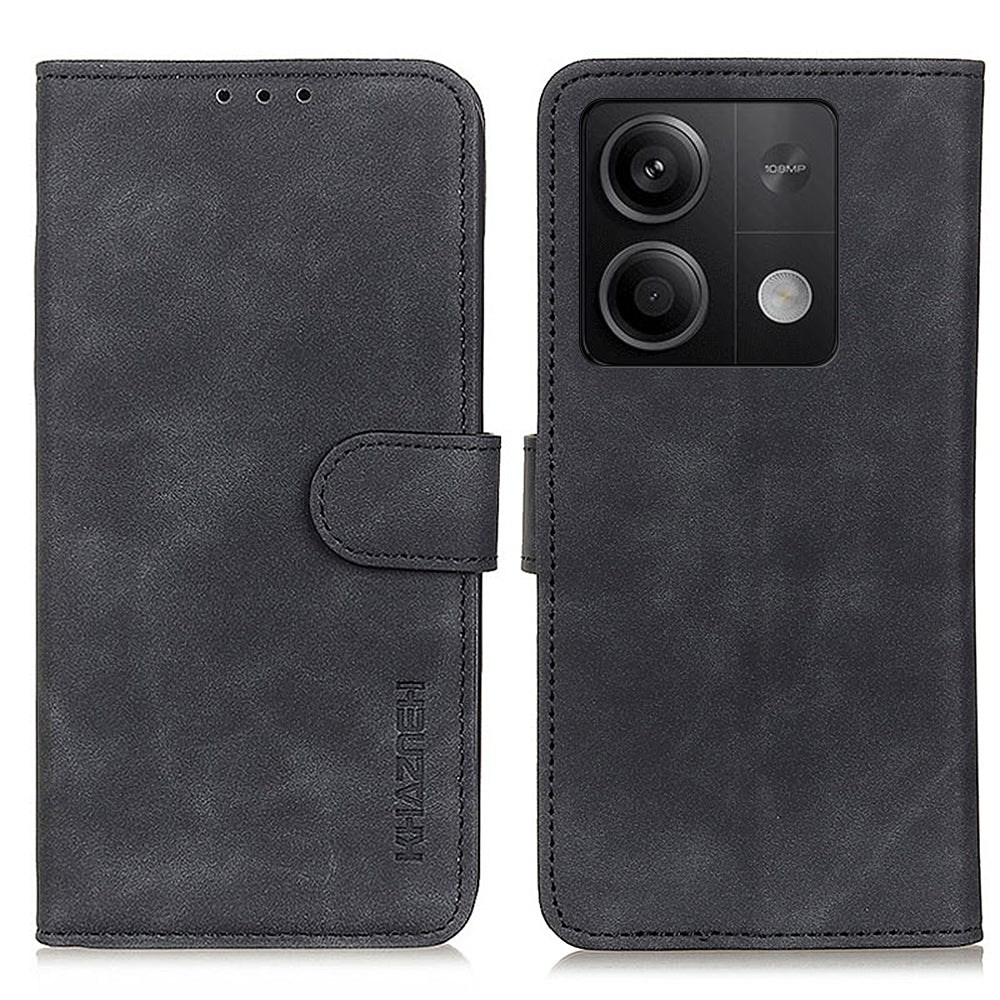 KHAZNEH For Xiaomi Redmi Note 13 5G Case Retro PU Leather Smart Phone Stand Cover - Black