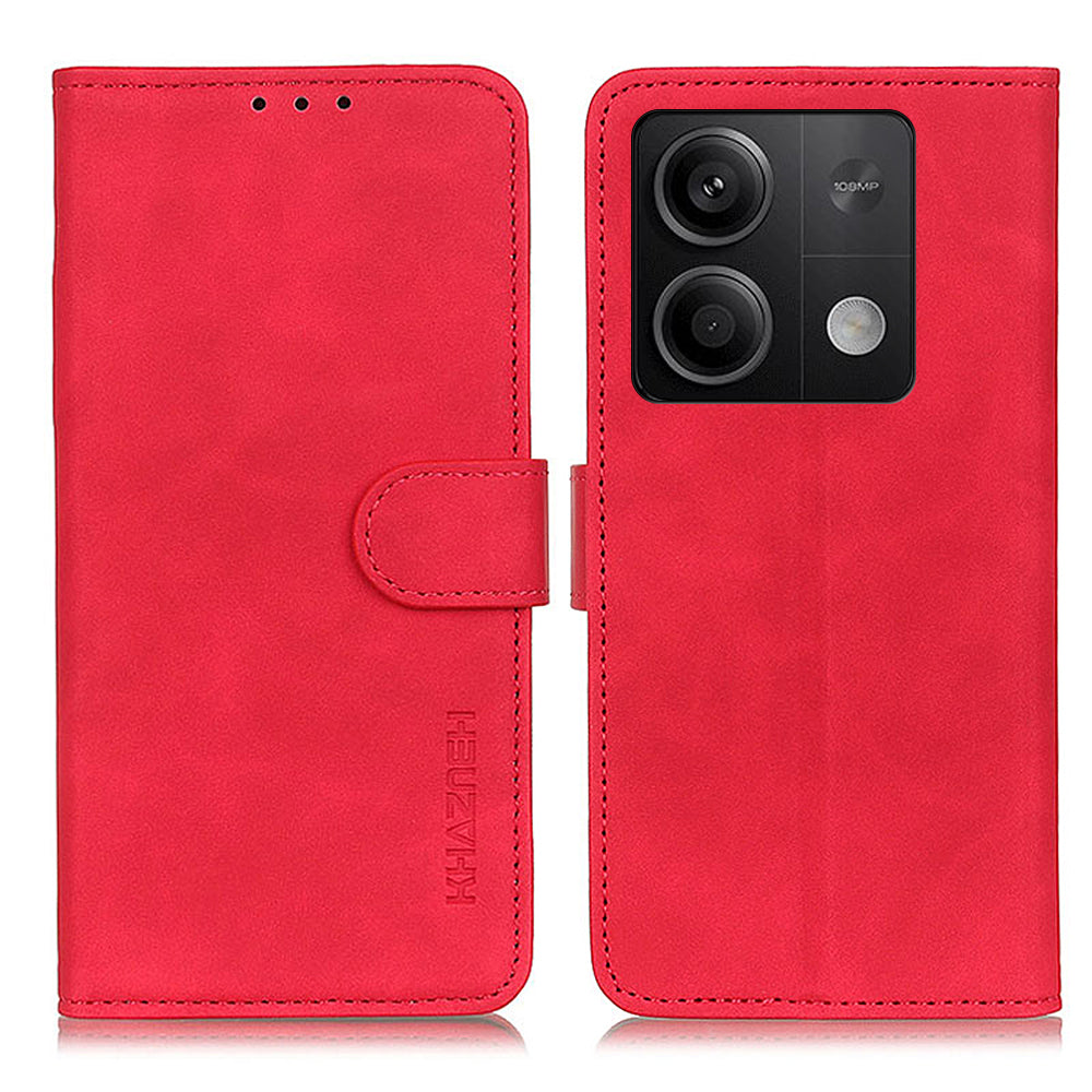 KHAZNEH For Xiaomi Redmi Note 13 5G Case Retro PU Leather Smart Phone Stand Cover - Red