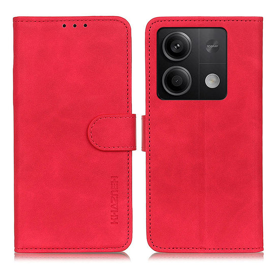 KHAZNEH For Xiaomi Redmi Note 13 5G Case Retro PU Leather Smart Phone Stand Cover - Red