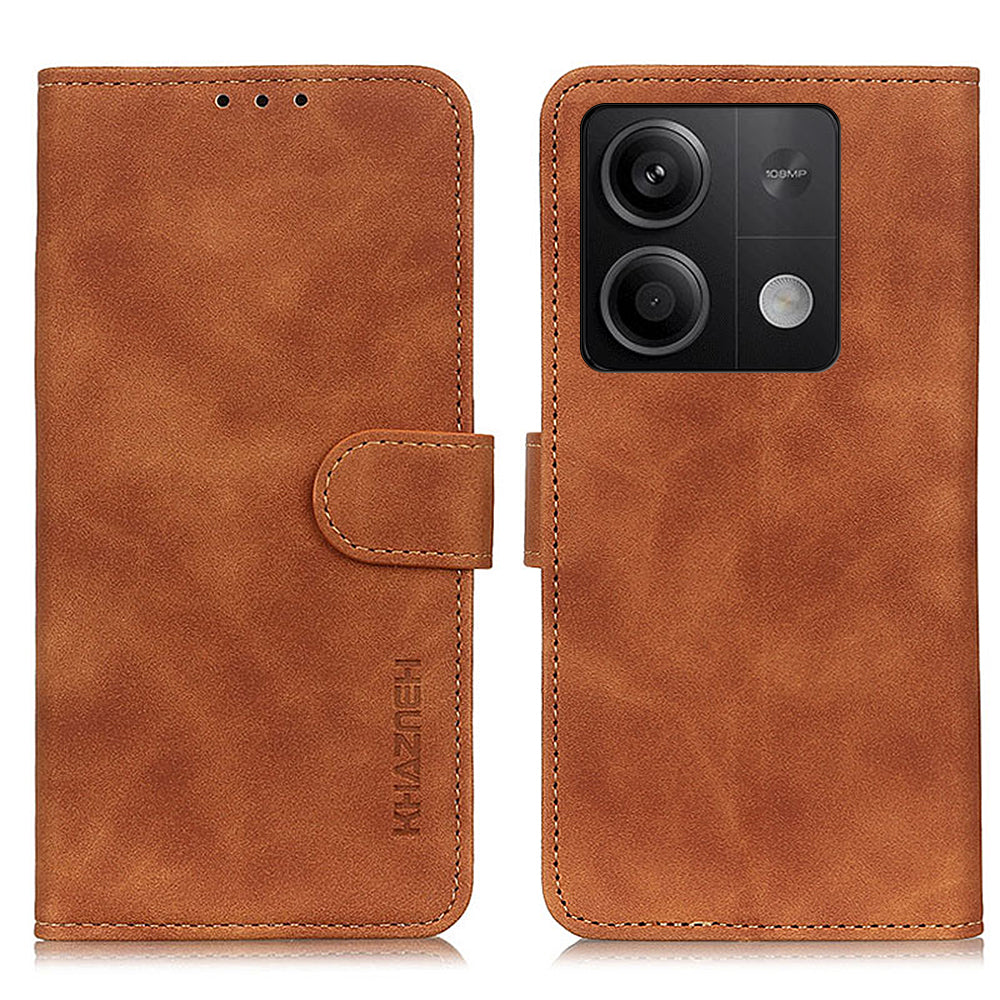 KHAZNEH For Xiaomi Redmi Note 13 5G Case Retro PU Leather Smart Phone Stand Cover - Brown