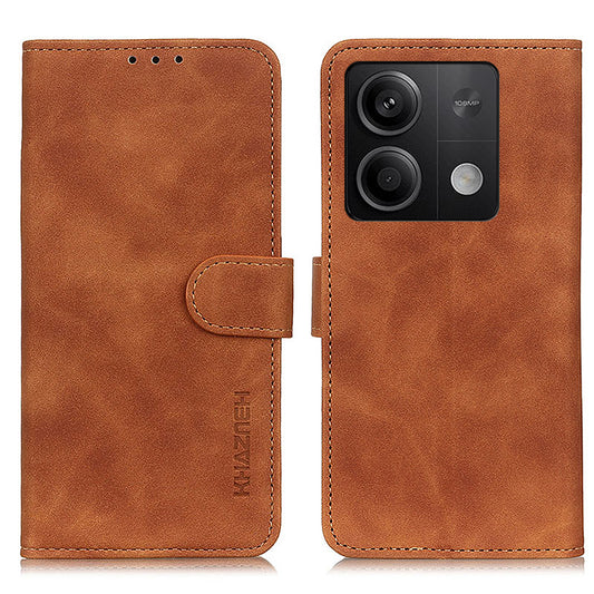 KHAZNEH For Xiaomi Redmi Note 13 5G Case Retro PU Leather Smart Phone Stand Cover - Brown