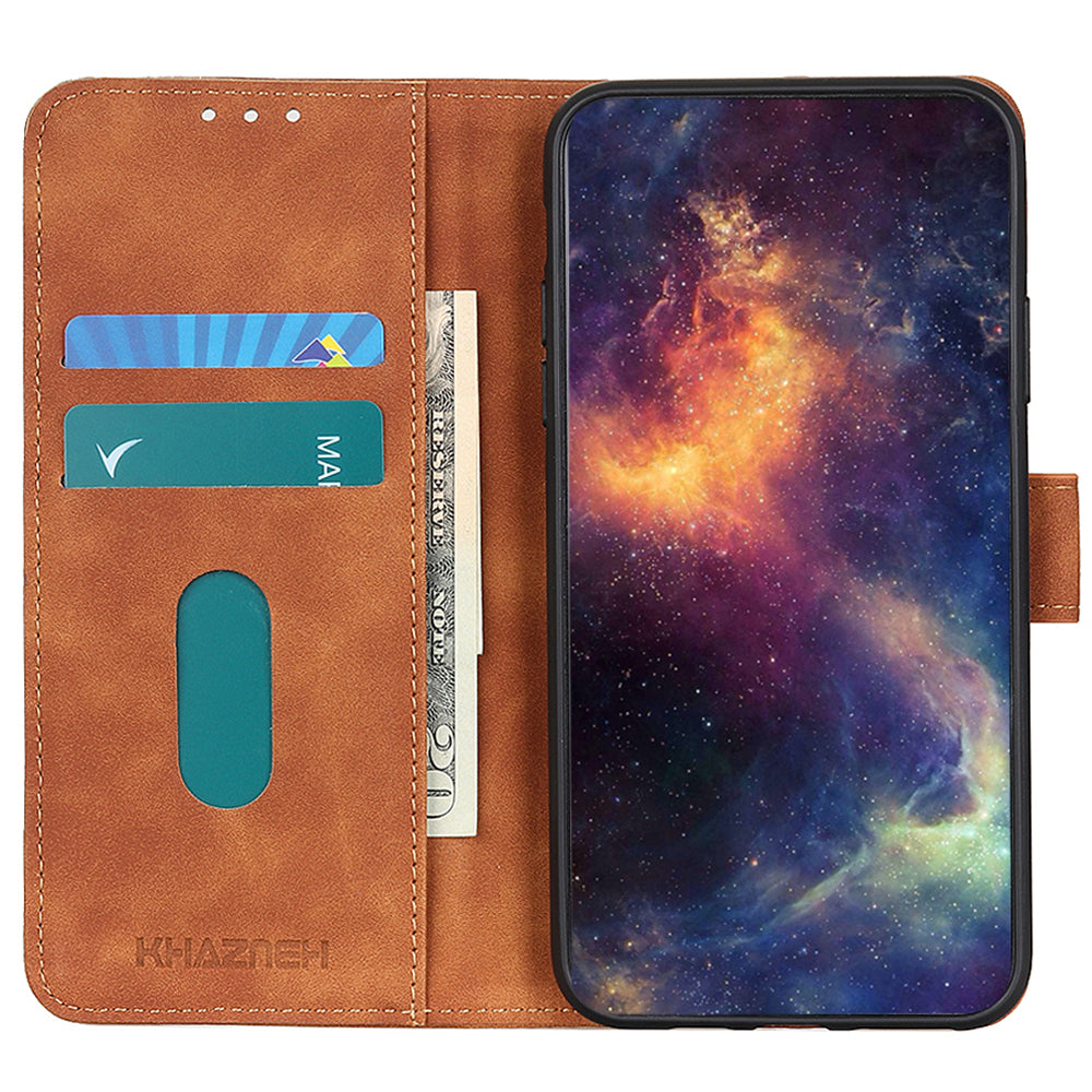 KHAZNEH For Xiaomi Redmi Note 13 5G Case Retro PU Leather Smart Phone Stand Cover - Brown