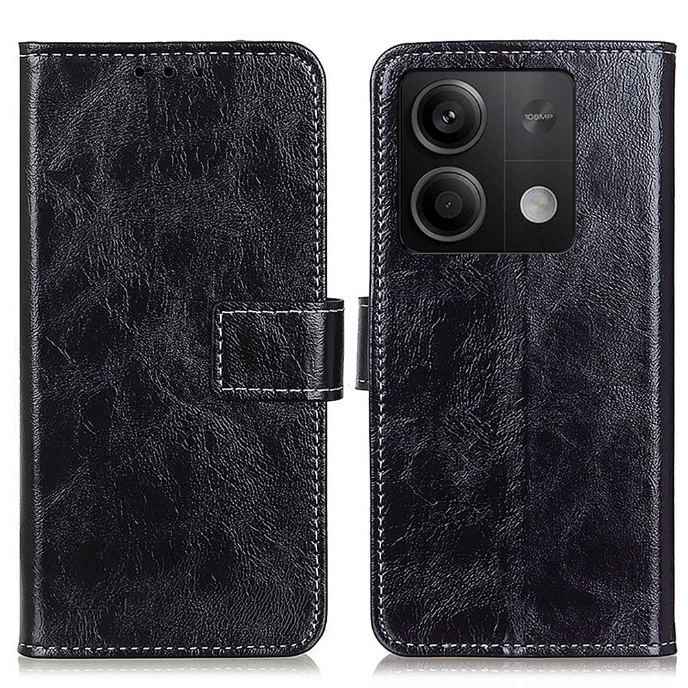 For Xiaomi Redmi Note 13 5G Case PU Leather Crazy Horse Texture Mobile Phone Wallet Cover - Black