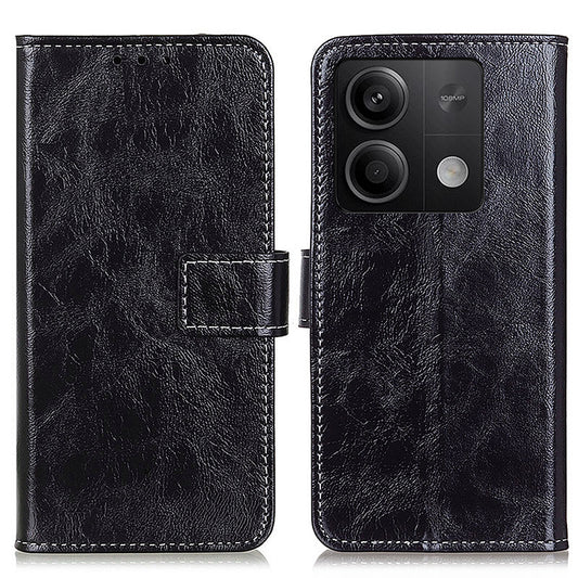 For Xiaomi Redmi Note 13 5G Case PU Leather Crazy Horse Texture Mobile Phone Wallet Cover - Black