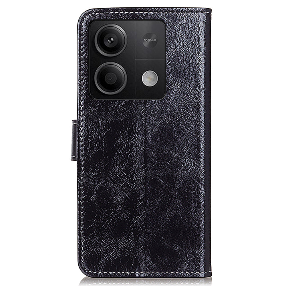 For Xiaomi Redmi Note 13 5G Case PU Leather Crazy Horse Texture Mobile Phone Wallet Cover - Black