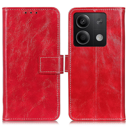 For Xiaomi Redmi Note 13 5G Case PU Leather Crazy Horse Texture Mobile Phone Wallet Cover - Red