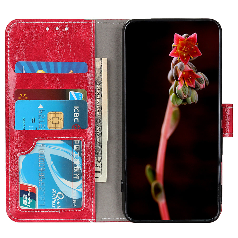 For Xiaomi Redmi Note 13 5G Case PU Leather Crazy Horse Texture Mobile Phone Wallet Cover - Red