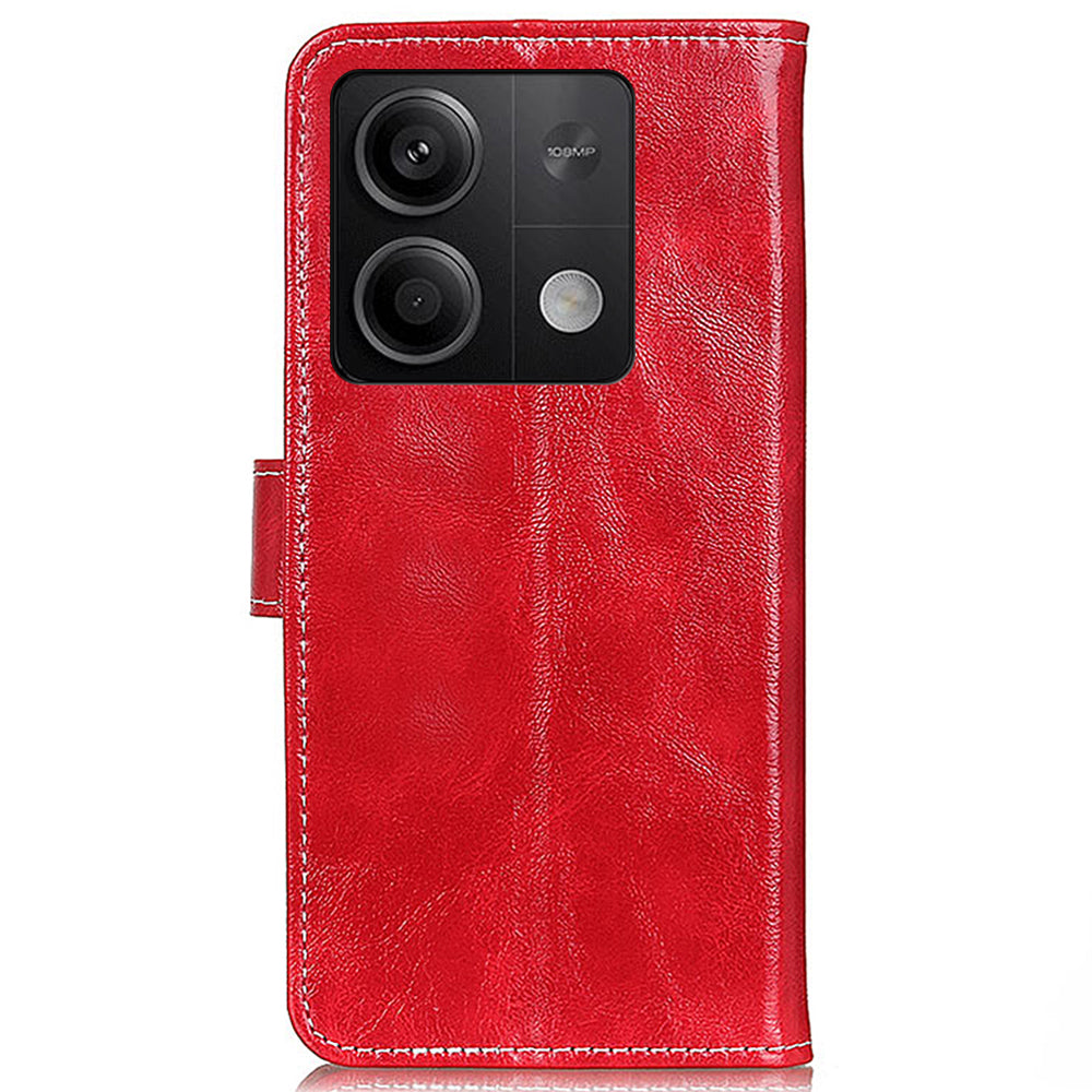 For Xiaomi Redmi Note 13 5G Case PU Leather Crazy Horse Texture Mobile Phone Wallet Cover - Red