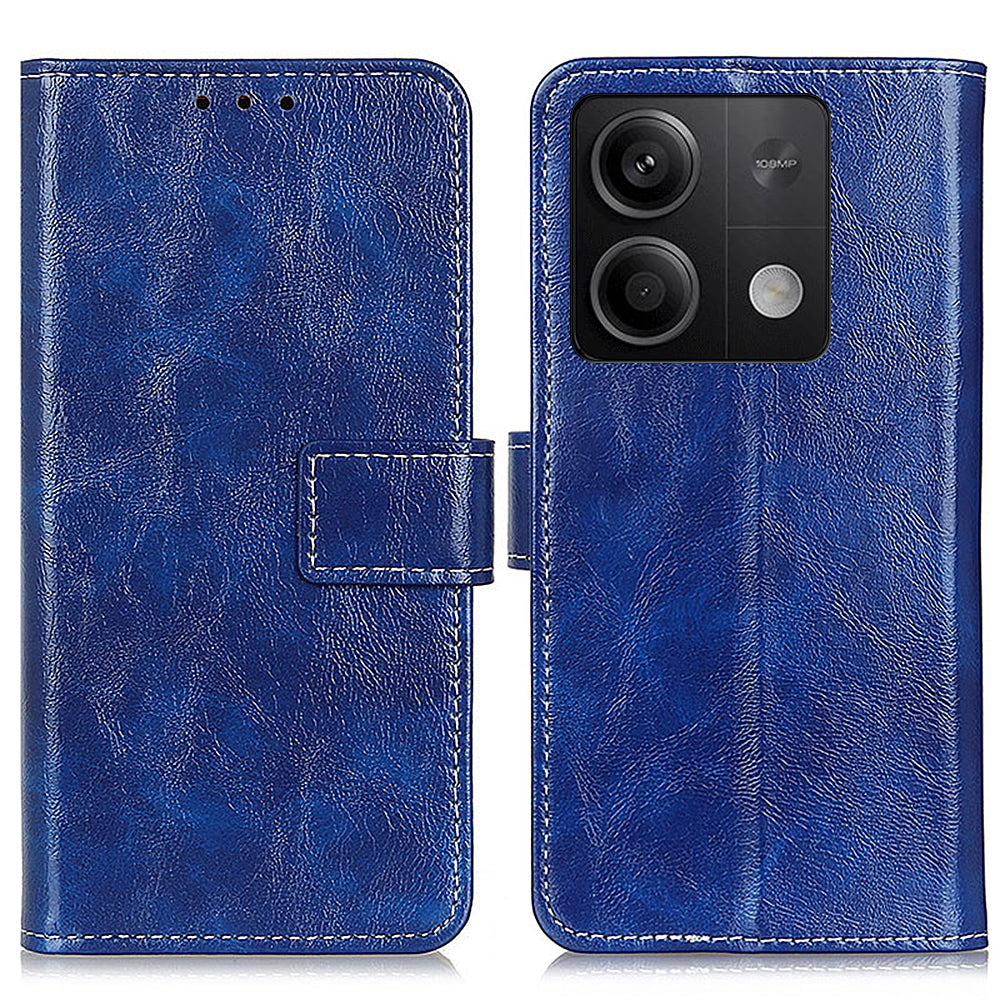 For Xiaomi Redmi Note 13 5G Case PU Leather Crazy Horse Texture Mobile Phone Wallet Cover - Blue