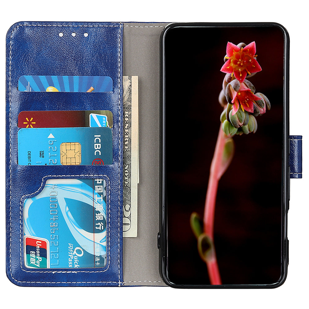For Xiaomi Redmi Note 13 5G Case PU Leather Crazy Horse Texture Mobile Phone Wallet Cover - Blue