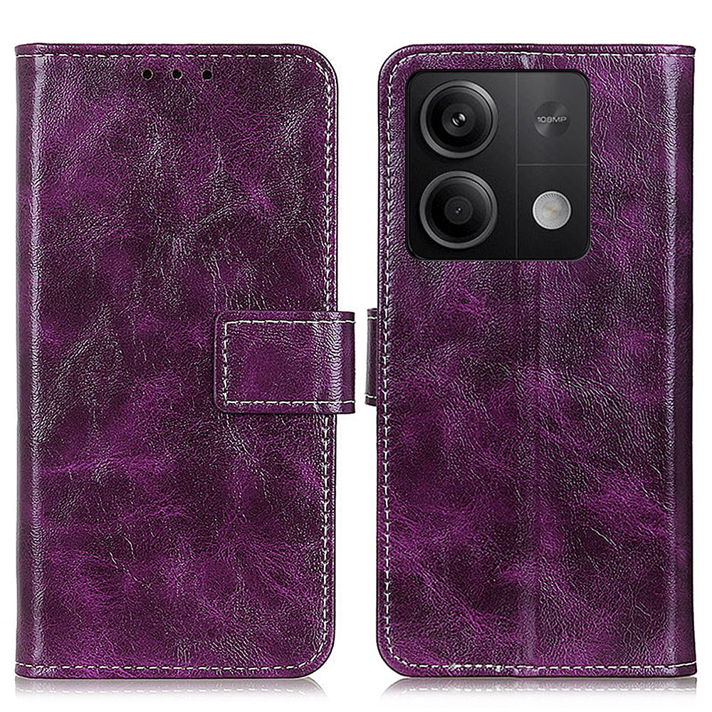 For Xiaomi Redmi Note 13 5G Case PU Leather Crazy Horse Texture Mobile Phone Wallet Cover - Purple