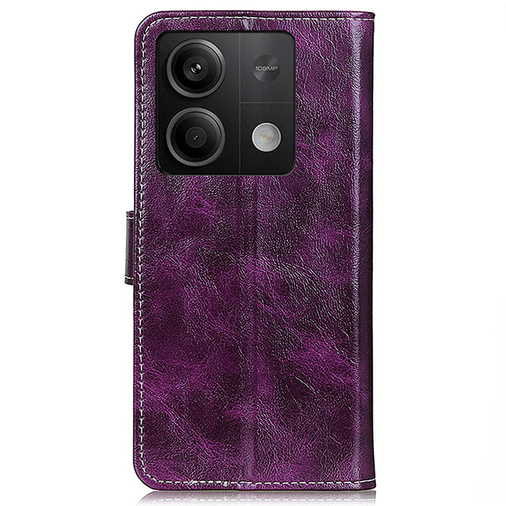 For Xiaomi Redmi Note 13 5G Case PU Leather Crazy Horse Texture Mobile Phone Wallet Cover - Purple