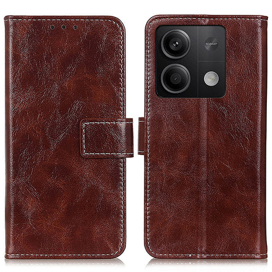 For Xiaomi Redmi Note 13 5G Case PU Leather Crazy Horse Texture Mobile Phone Wallet Cover - Brown