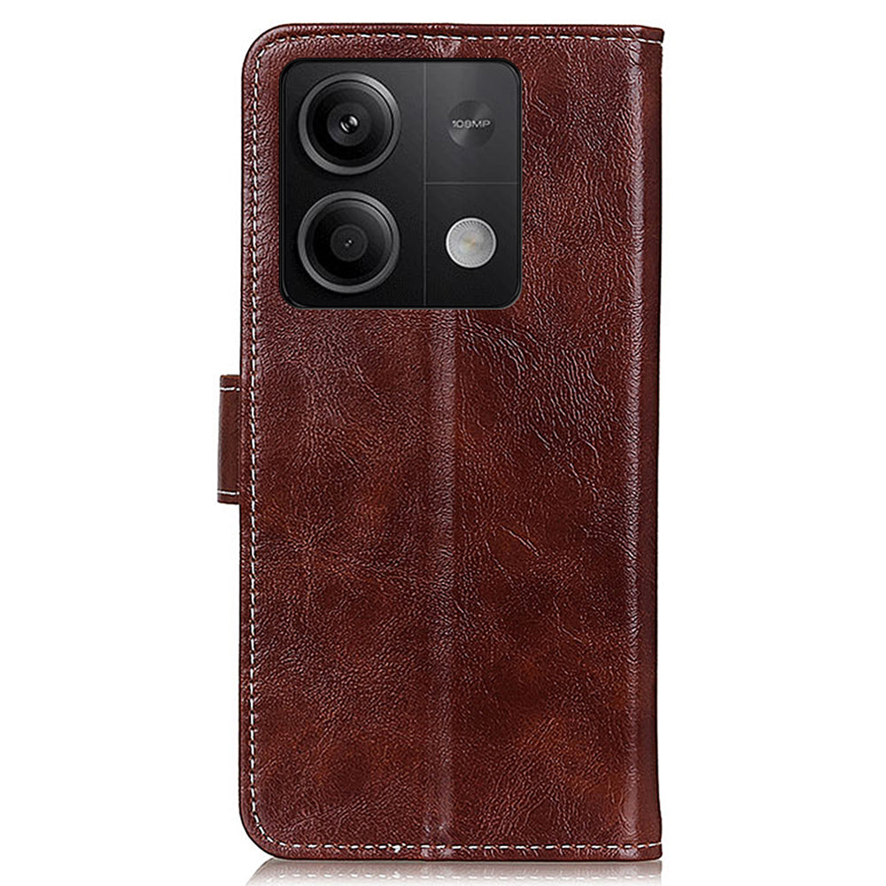 For Xiaomi Redmi Note 13 5G Case PU Leather Crazy Horse Texture Mobile Phone Wallet Cover - Brown