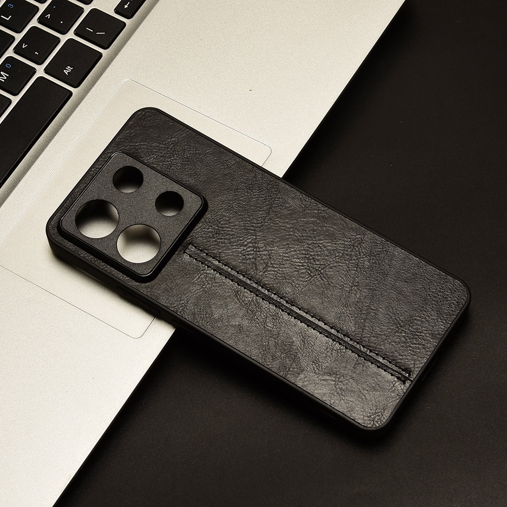 For Xiaomi Redmi Note 13 Pro 5G / Poco X6 5G Phone Case PU Leather Coated PC+TPU Cover - Black