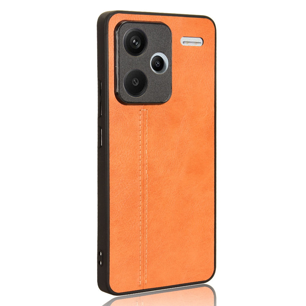 For Xiaomi Redmi Note 13 Pro+ 5G Phone Case Cowhide Texture Impact Absorption Cover - Orange
