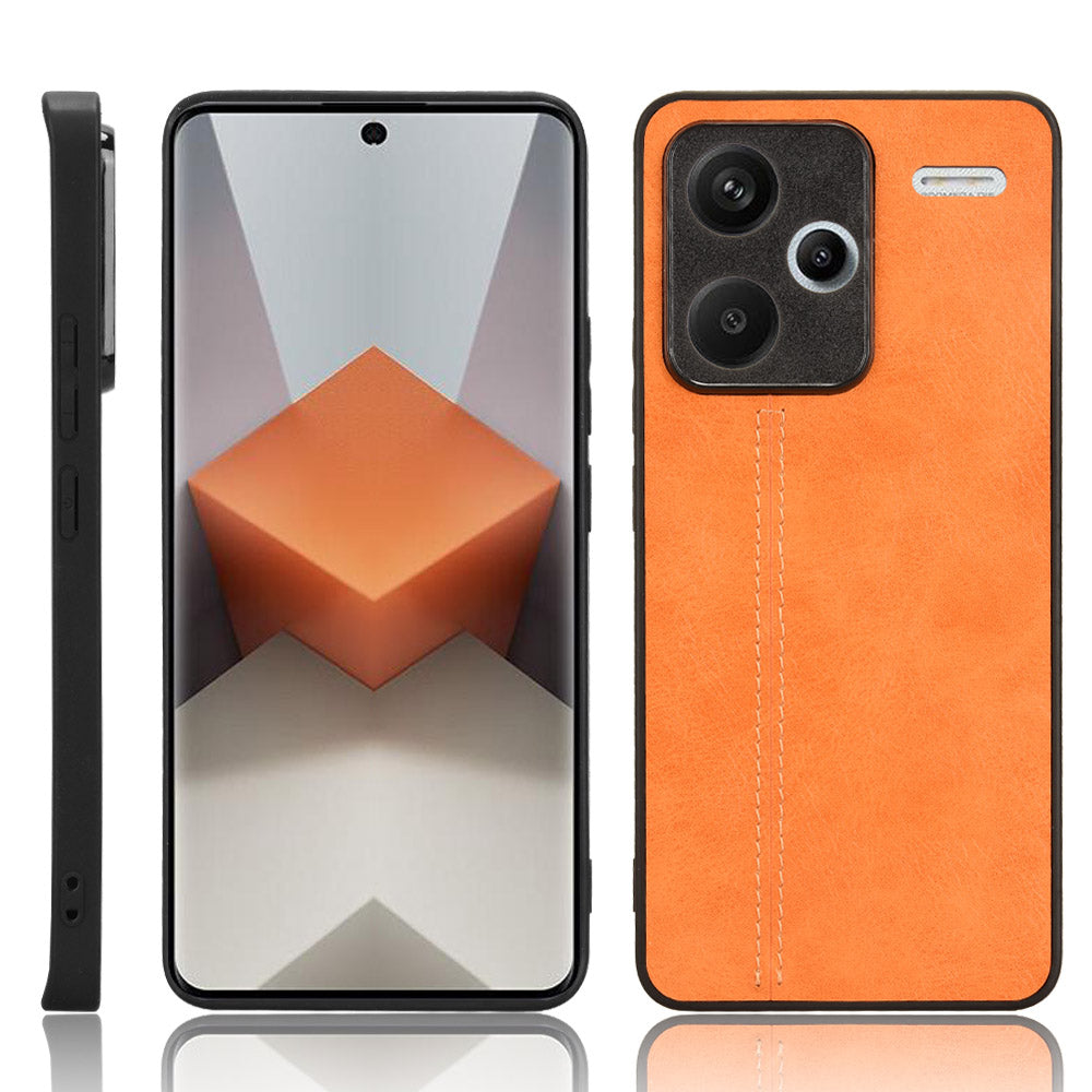 For Xiaomi Redmi Note 13 Pro+ 5G Phone Case Cowhide Texture Impact Absorption Cover - Orange