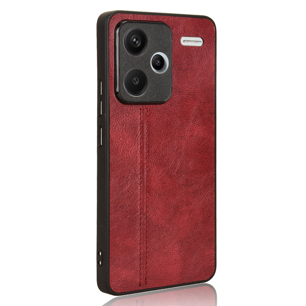 For Xiaomi Redmi Note 13 Pro+ 5G Phone Case Cowhide Texture Impact Absorption Cover - Red