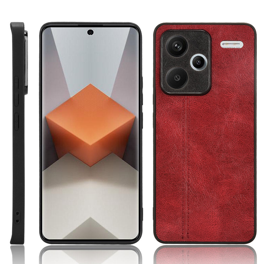 For Xiaomi Redmi Note 13 Pro+ 5G Phone Case Cowhide Texture Impact Absorption Cover - Red