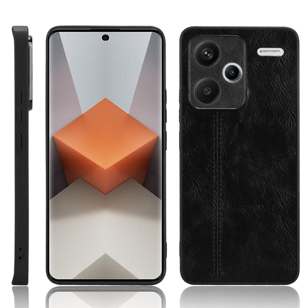 For Xiaomi Redmi Note 13 Pro+ 5G Phone Case Cowhide Texture Impact Absorption Cover - Black