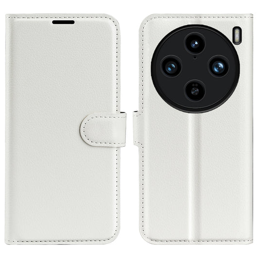 For vivo X100 Pro 5G Cell Phone Case Litchi Texture Leather Wallet Anti-shock Cover - White