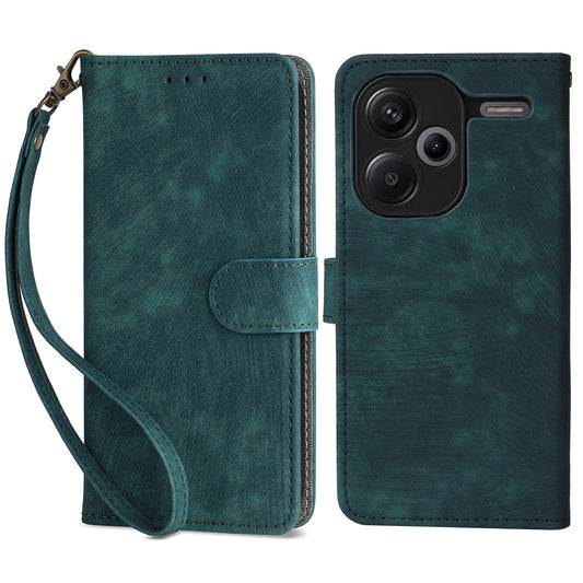 For Xiaomi Redmi Note 13 Pro+ 5G Wallet Phone Case RFID Blocking PU Leather Flip Phone Cover with Strap - Green
