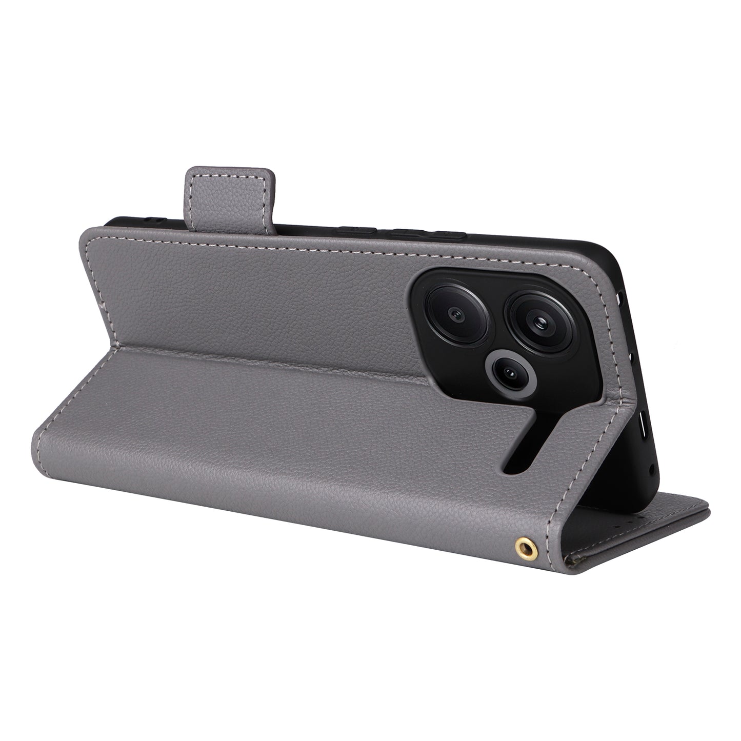 For Xiaomi Redmi Note 13 Pro+ 5G Case Litchi Texture PU Leather Wallet Phone Protector with Strap - Grey