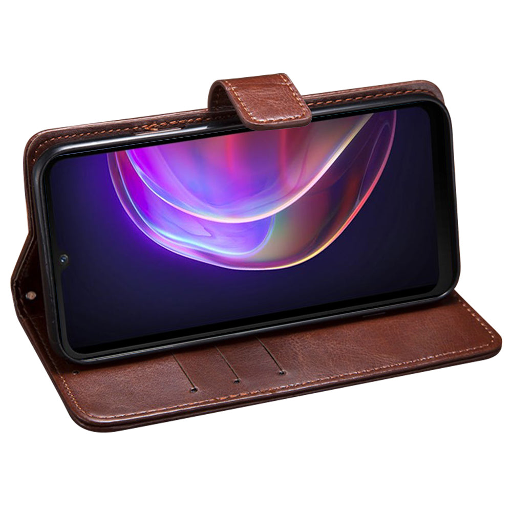 IDEWEI For vivo X100 Pro 5G Phone Case Crazy Horse Pattern Flip Phone Wallet Cover - Brown