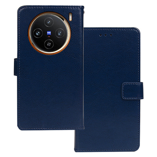 IDEWEI For vivo X100 5G Crazy Horse Leather Case Phone Wallet Stand - Blue