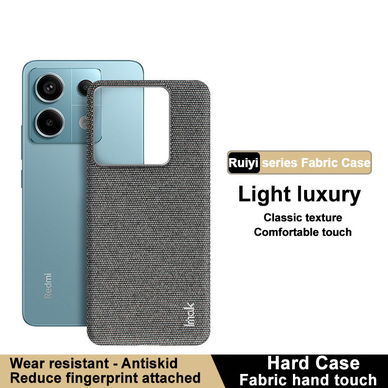 IMAK Ruiyi Series for Xiaomi Redmi Note 13 Pro 5G / Poco X6 5G Case Cloth Texture PU+PC Phone Cover - Dark Grey