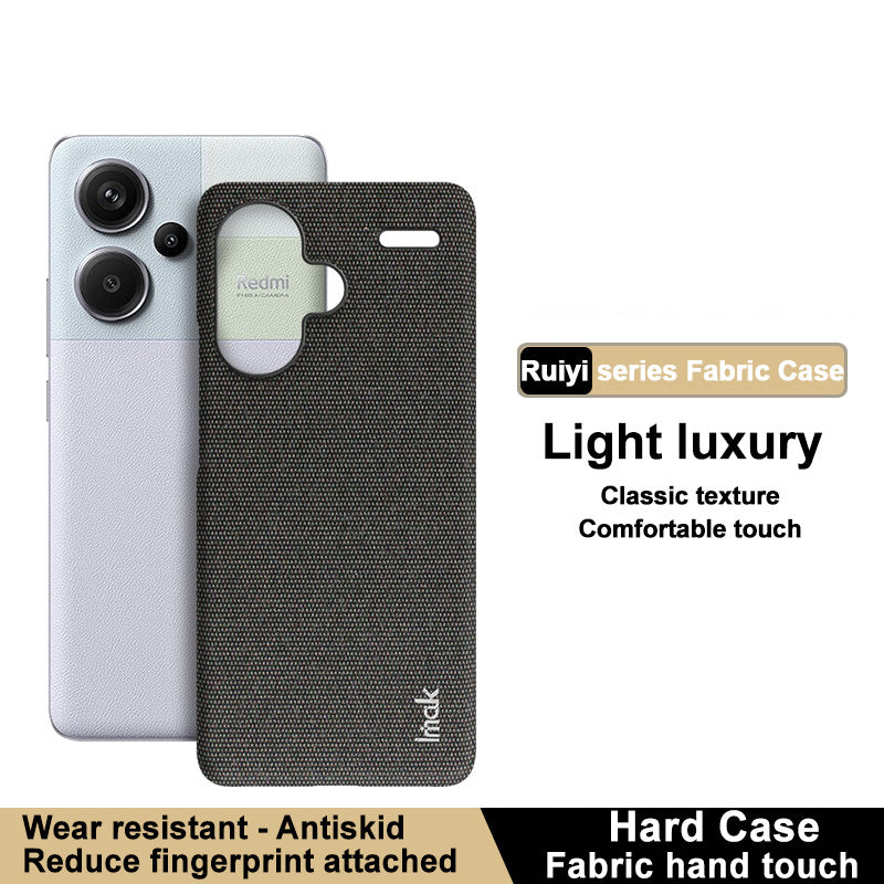 IMAK Ruiyi Series for Xiaomi Redmi Note 13 Pro+ 5G Back Case Cloth Texture PU+PC Cover Protector - Black