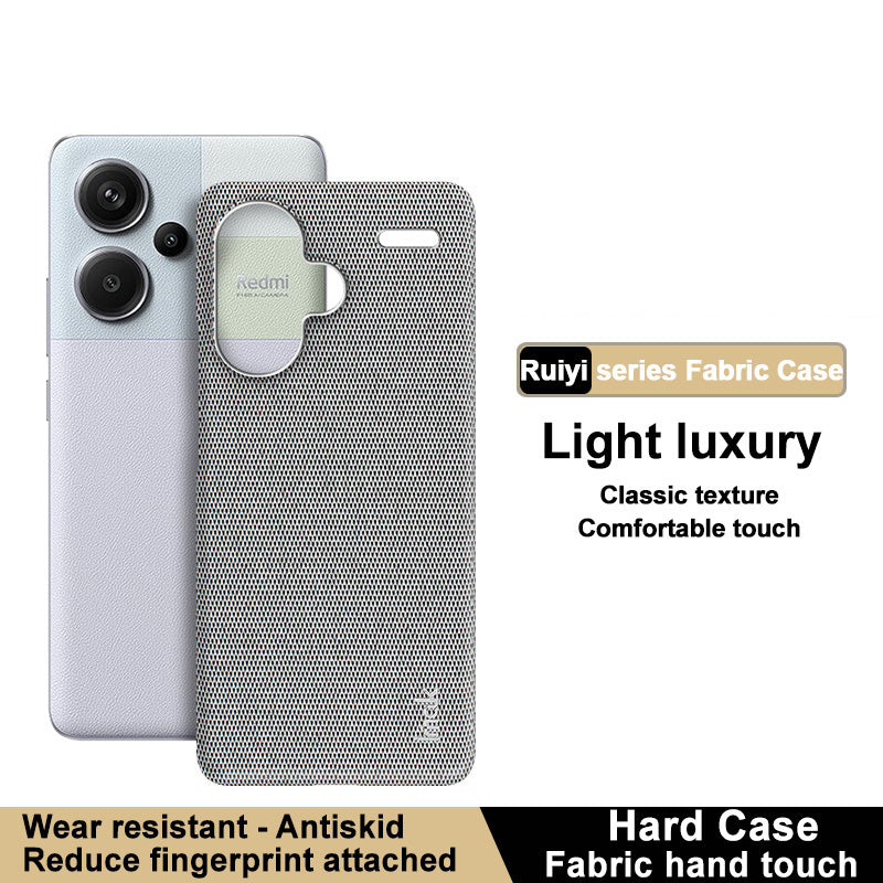 IMAK Ruiyi Series for Xiaomi Redmi Note 13 Pro+ 5G Back Case Cloth Texture PU+PC Cover Protector - Light Grey