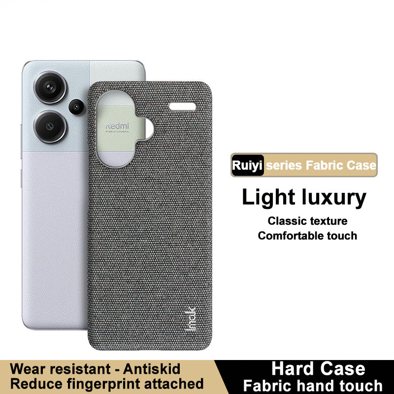 IMAK Ruiyi Series for Xiaomi Redmi Note 13 Pro+ 5G Back Case Cloth Texture PU+PC Cover Protector - Dark Grey