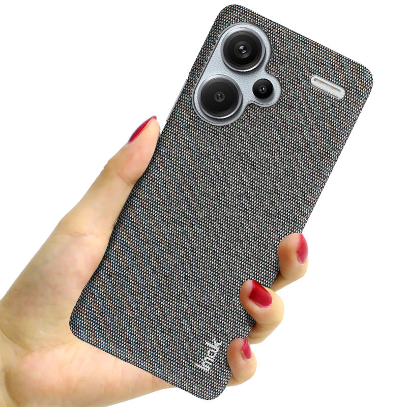 IMAK Ruiyi Series for Xiaomi Redmi Note 13 Pro+ 5G Back Case Cloth Texture PU+PC Cover Protector - Dark Grey