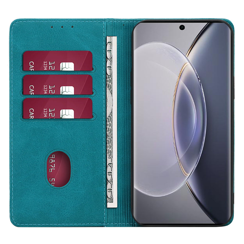 For vivo X100 5G Magnetic Phone Case Anti-drop PU Leather+TPU Calf Texture Stand Cover - Baby Blue