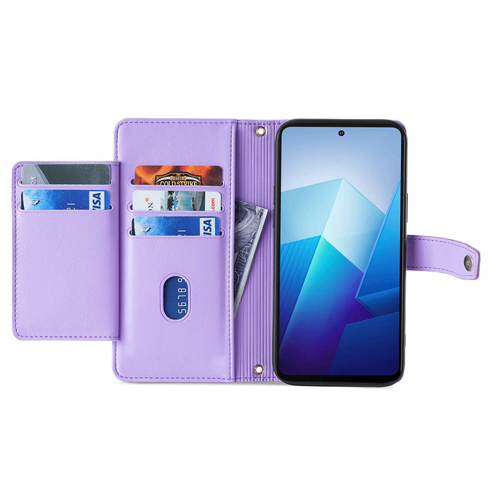 For vivo X100 5G Crossbody Wallet Case Stand Card Holder Phone Cover - Purple