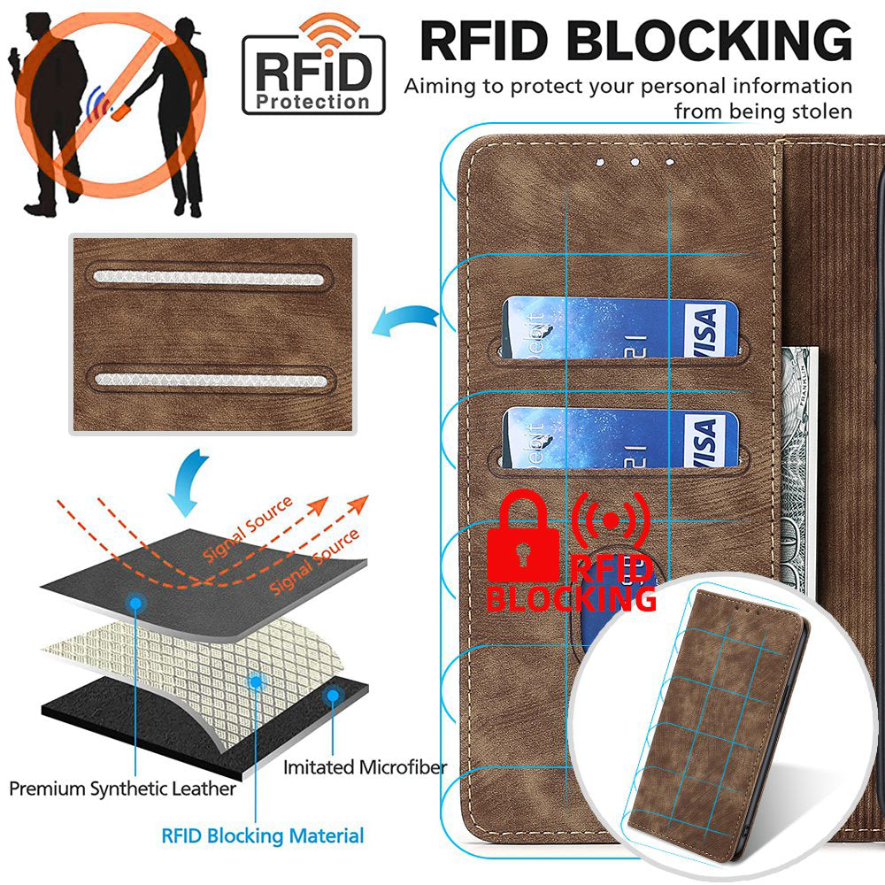 For vivo X100 5G Case Anti-fall PU Leather RFID Blocking Wallet Phone Cover with Card Slots - Brown