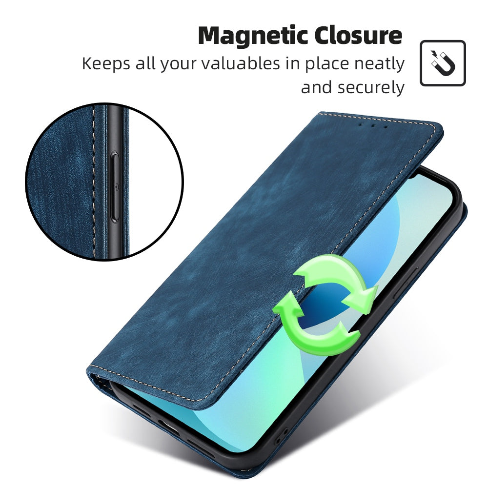 For vivo X100 5G Case Anti-fall PU Leather RFID Blocking Wallet Phone Cover with Card Slots - Blue