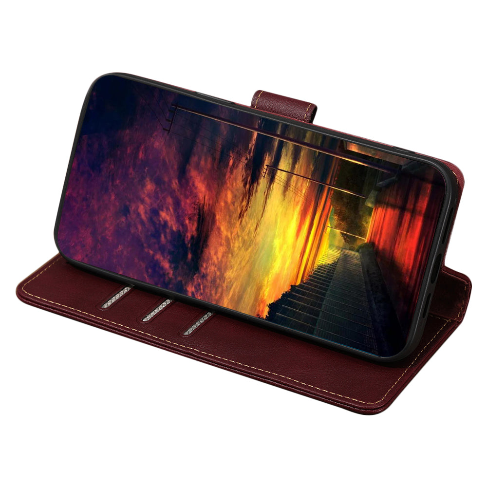 For vivo X100 5G Phone Case Stand Folio Cover with RFID Blocking 3 Card Slot - Wine Red