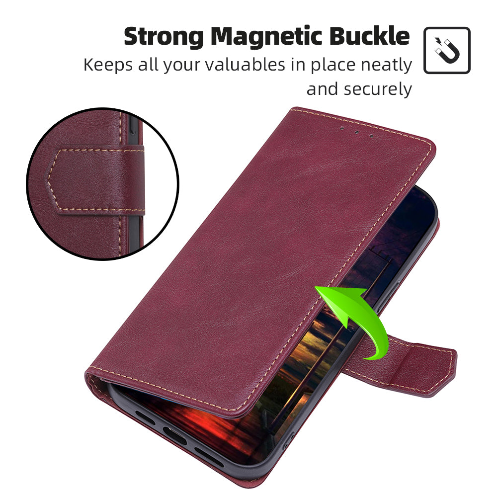 For vivo X100 5G Phone Case Stand Folio Cover with RFID Blocking 3 Card Slot - Wine Red