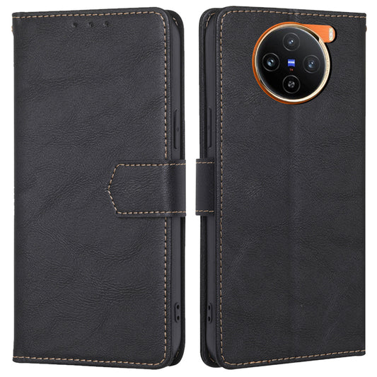 For vivo X100 5G Phone Case Stand Folio Cover with RFID Blocking 3 Card Slot - Black